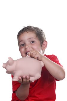 Child With Piggy Bank Royalty Free Stock Photos
