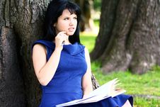 Beautiful Girl Studying In Park Stock Images