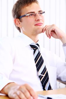 Thinking Businessman In Office Royalty Free Stock Photo