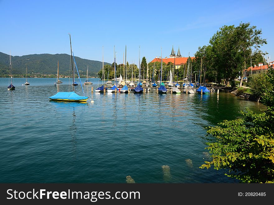 View of lake Tegernsee in Upper Bavaria (Germany) on a beautiful summer day.