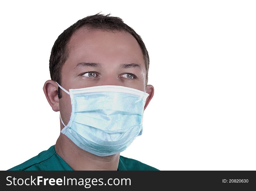 Surgeon with his mask on white background