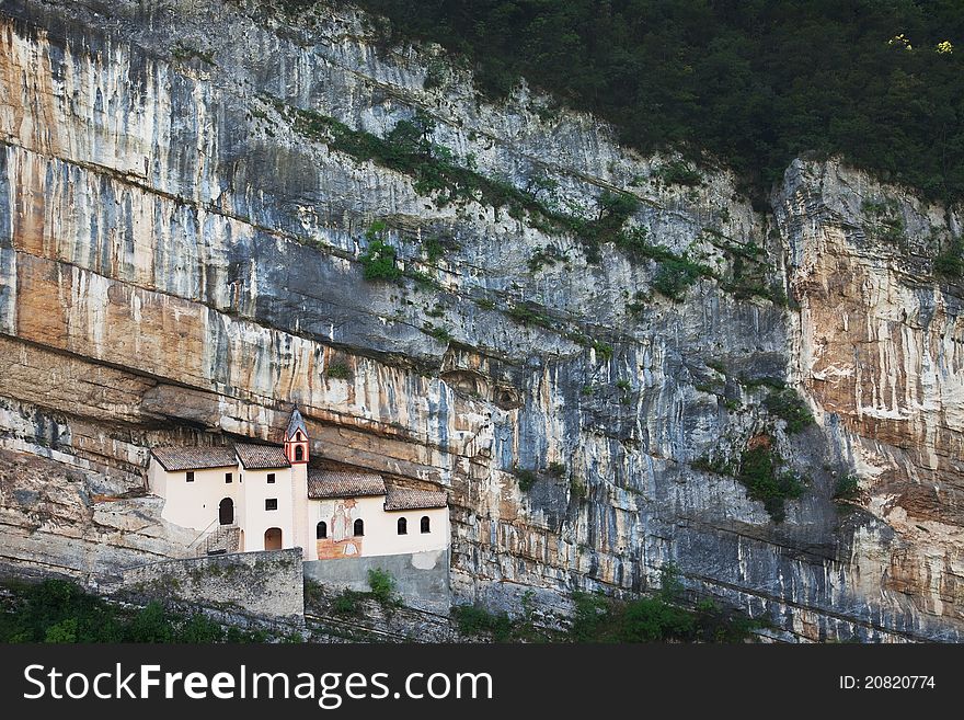 San Colombano hermitage in the North of Italy, Trentino A.A. region. It’s built over a overhanging rock of 120 meters. IX century