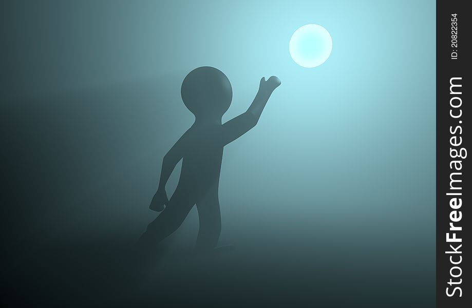 Render of a person reaching for a glowing orb. Render of a person reaching for a glowing orb