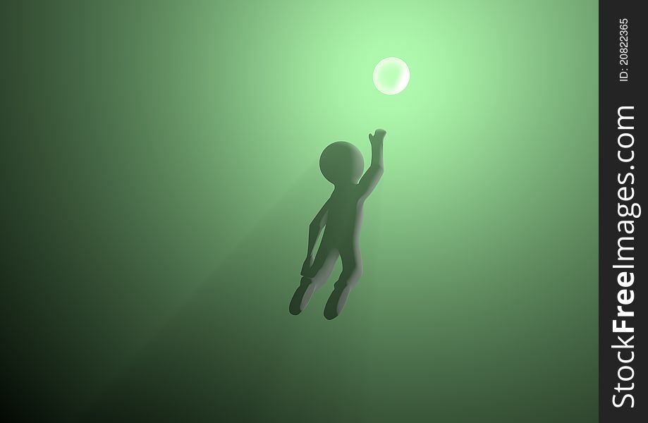 Render of a person reaching for a glowing orb. Render of a person reaching for a glowing orb