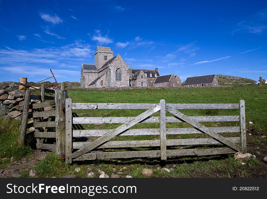 Iona Abbey on the Isle of Iona in the Inner Hebrides on the West Coast of Scotland. Founded by Columba in 563AD this is one of the most important religious and historic sites in Scotland.