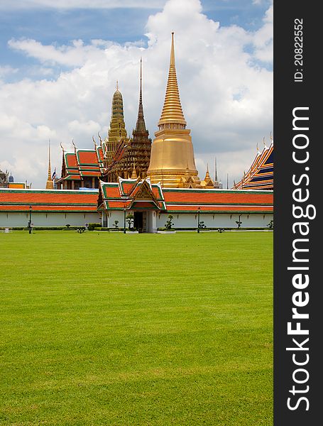 Beautiful golden pagoda at the grand palace in bangkok, thailand