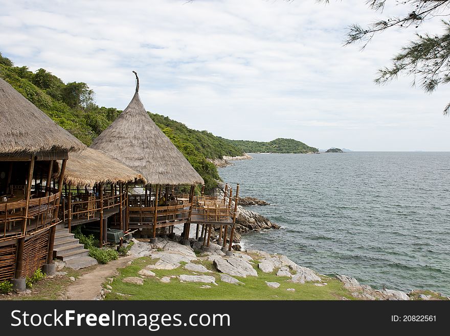 Bamboo cabin in the island near seaside and clear water