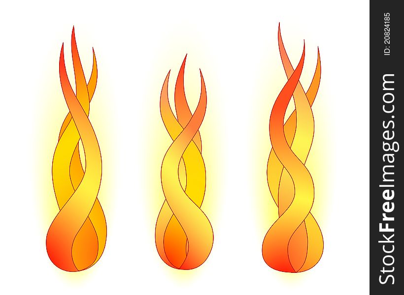 Three vector stylized flames on white background. Three vector stylized flames on white background