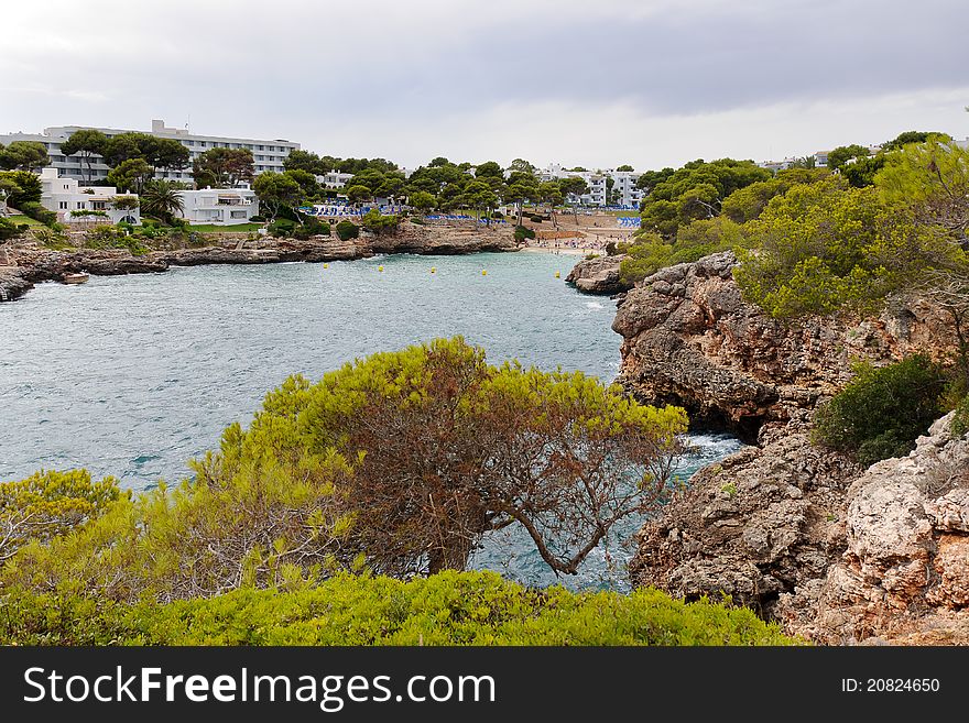 View at the Cala Esmeralda beach on Mallorca island, Spain