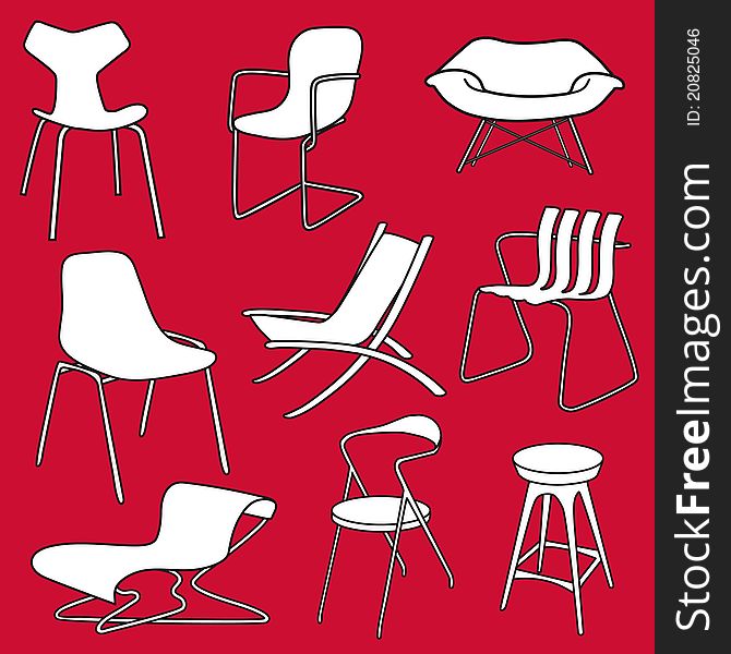 Retro chairs furniture on red background. Retro chairs furniture on red background