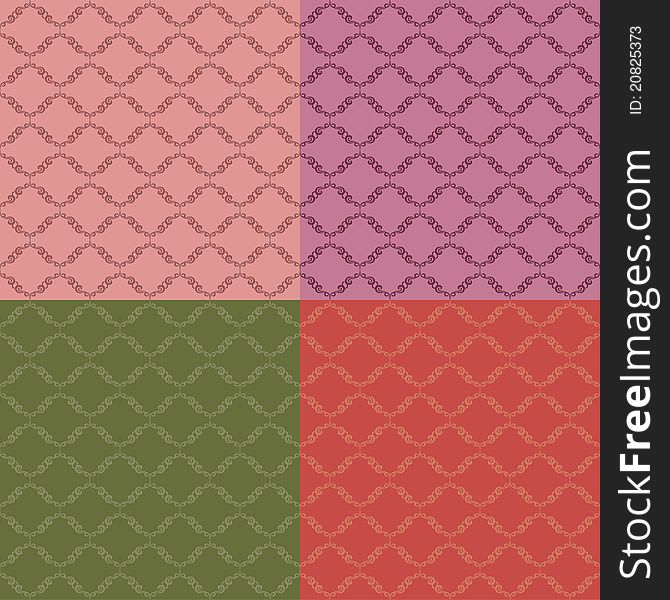 Set of four seamless patterns. In vintage style. Each seamless pattern is grouped on a separate layer.