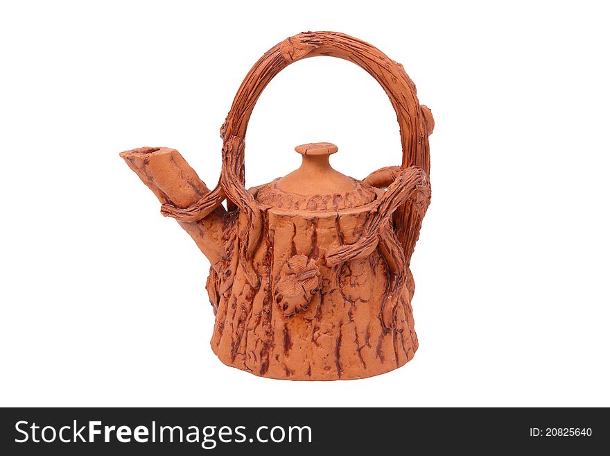 Ceramic teapot with pattern, isolated