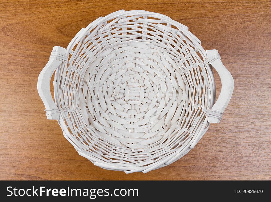 Wicker basket on table,  top view