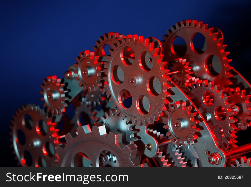 Part of gears in a mechanical clock. Part of gears in a mechanical clock.