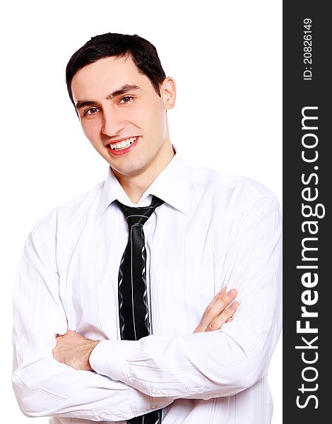 Young and attractive businessman isolated over white. Young and attractive businessman isolated over white