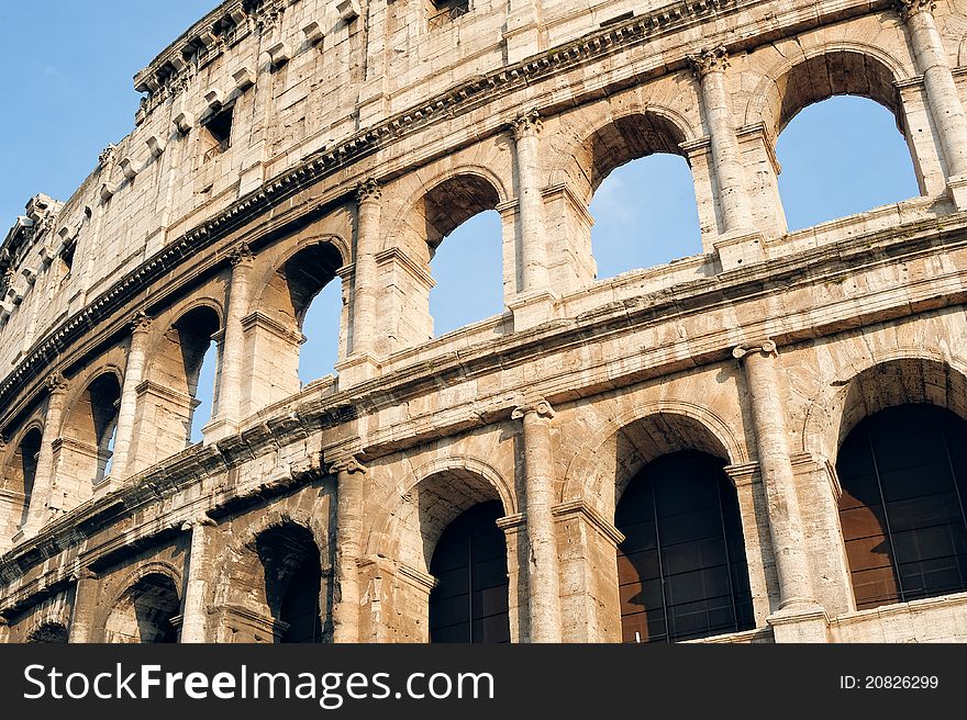 Ancient Walls of Great Roman amphitheater Colosseum in Rome, Italy