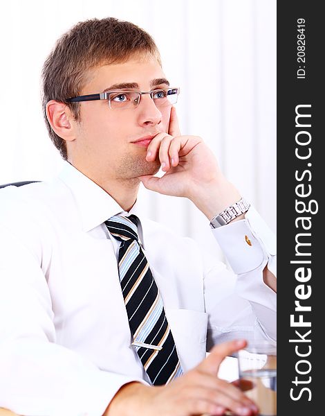 Thinking Businessman In Office