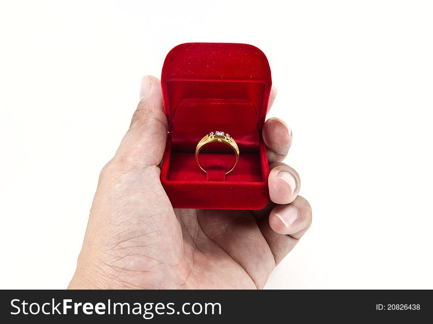 A hand holding the gold ring in red box. A hand holding the gold ring in red box.
