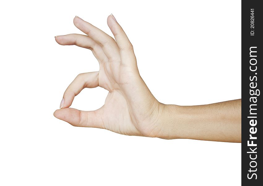 Hand OK sign on isolated background
