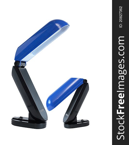 Two blue desk lamps like a parent and child on white background. Two blue desk lamps like a parent and child on white background