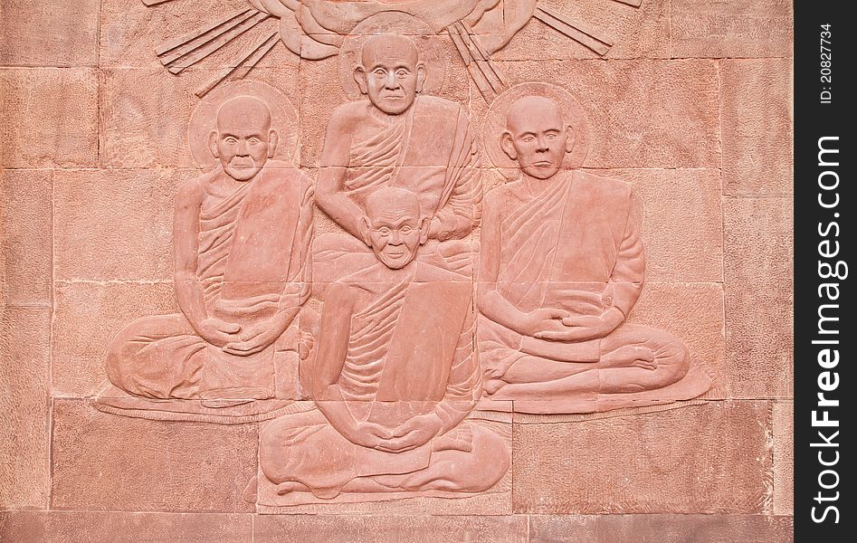 Native Thai art on low relief sculpture at thai temple,Nakhonratchasima ,Thailand