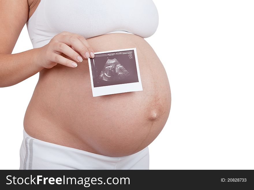 Pregnant Woman Hold In Hand Ultrasound