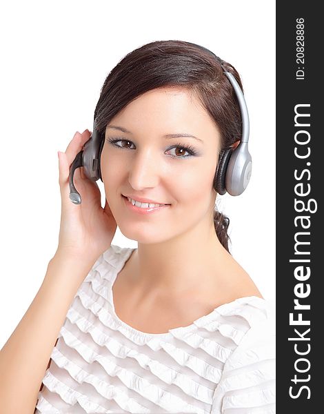 Support center technician woman with a headset. Support center technician woman with a headset