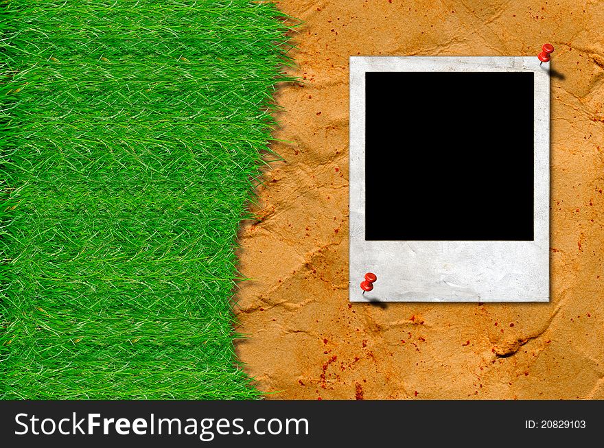 Green grass with Photo frame on vintage background