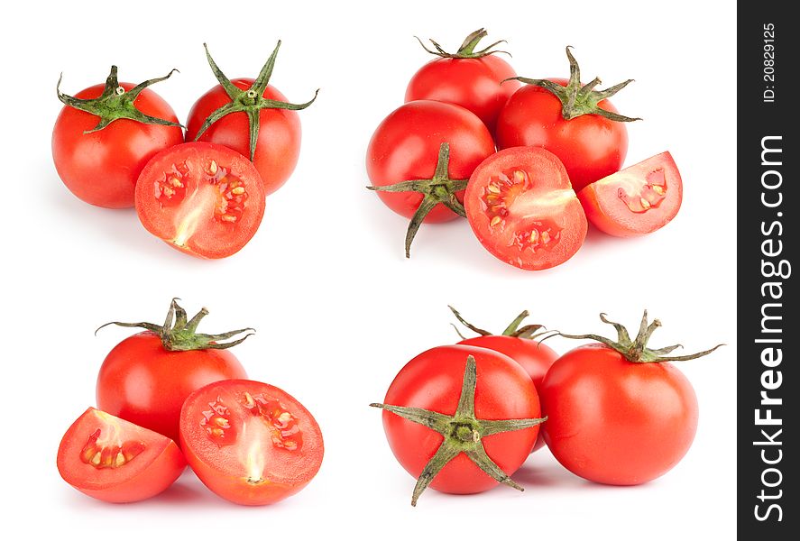 Fresh tomatoes set on white