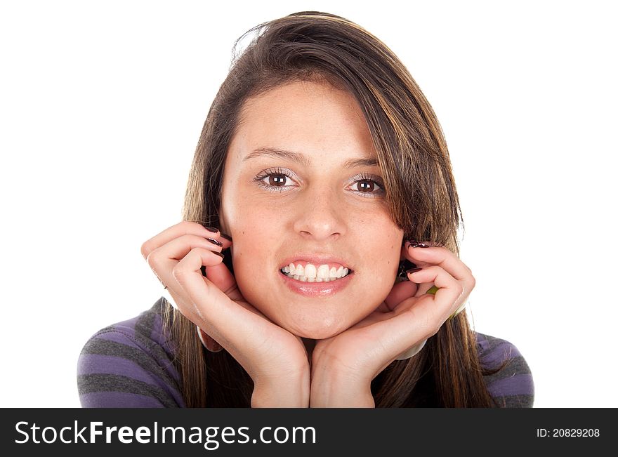 Woman beauty face isolated over white