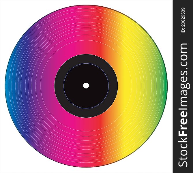 Colored vinyl disc on white background