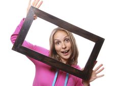 Woman Holding Blank Frame Stock Photos Woman Holding Blank Frame Stock Photos