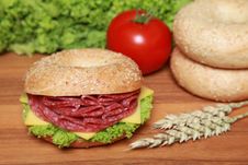 Bagel With Salami Stock Image Bagel With Salami Stock Image
