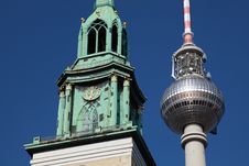 Berlin TV Tower And Nikolai Church Royalty Free Stock Photo Berlin TV Tower And Nikolai Church Royalty Free Stock Photo