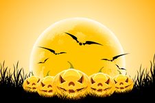 Halloween Background With Pumpkins Moon And Grass Royalty Free Stock Photography Halloween Background With Pumpkins Moon And Grass Royalty Free Stock Photography