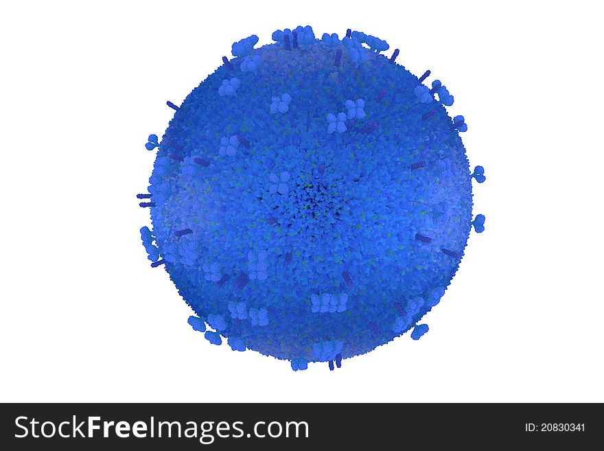 High quality rendering of influenza virus model in blue. High quality rendering of influenza virus model in blue