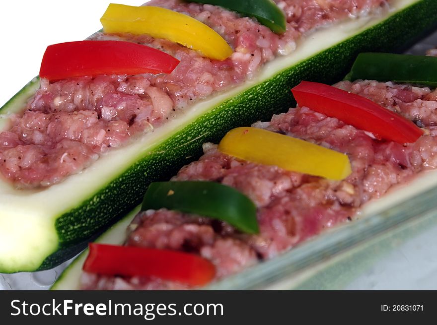 Two zucchini and meat stuffing