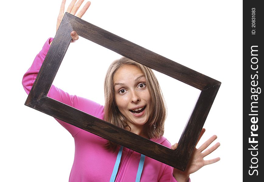 Young Woman Holding Blank Frame