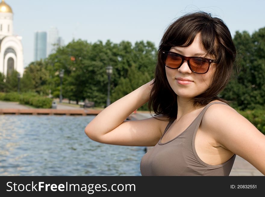 City girl walking outdoor in summer