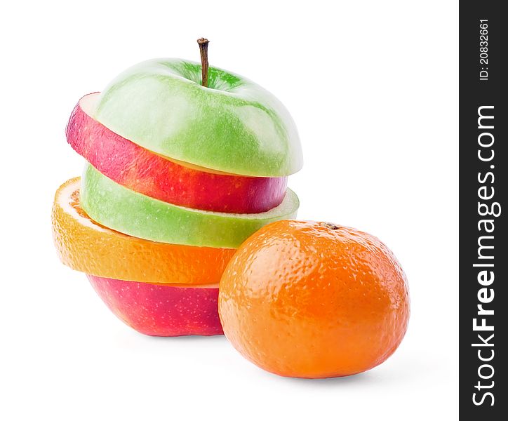 Mixed fruit with mandarin isolated on white background