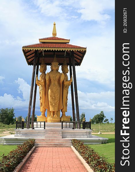 Three God Statues with clear sky in Kanchanaburi, Thailand