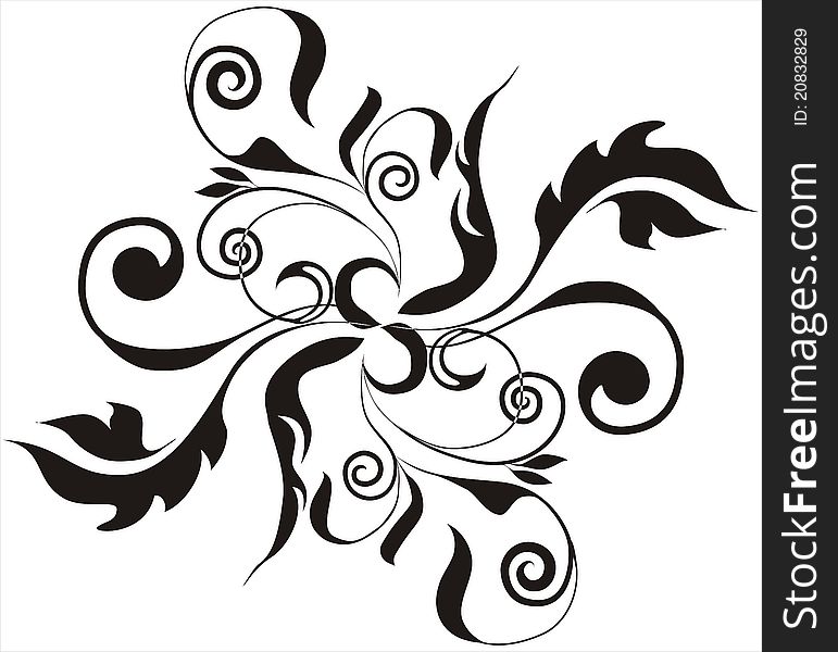 Ornament consisting of a symmetrically arranged leaves, spiral curly tendrils, intertwined branches. Ornament consisting of a symmetrically arranged leaves, spiral curly tendrils, intertwined branches.