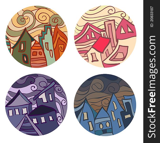 Medals with houses. Vector illustration