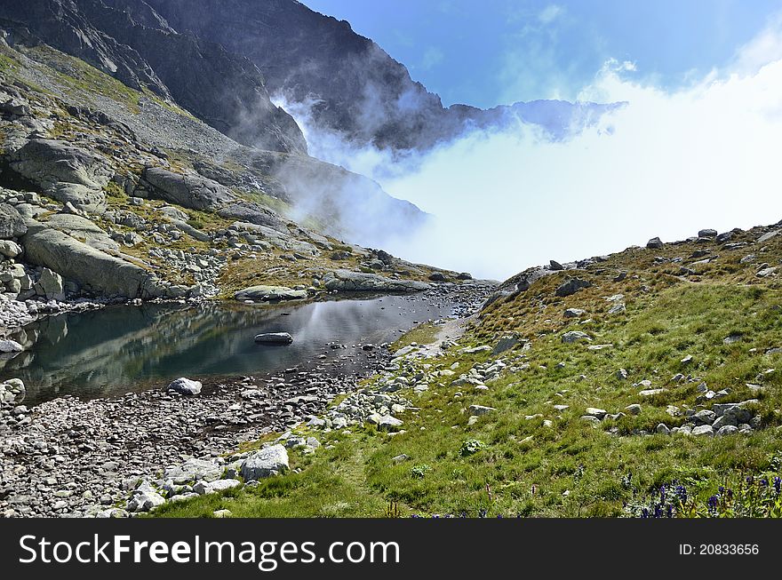 Smoke in the mountains. Slovakia.High Tatra.