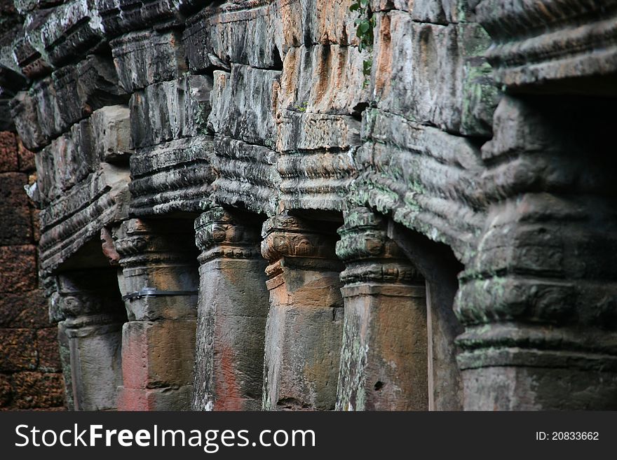 Alignment Of Columns In A Temple In Angkor