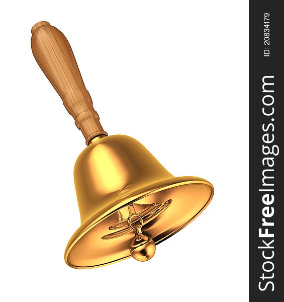 Golden bell with handle a wooden. This is a 3d render illustration