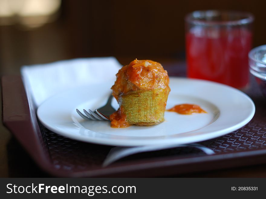 Stuffed eggplant on a white plate