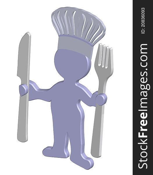 Chef standing with fork and knife in his hands. Chef standing with fork and knife in his hands