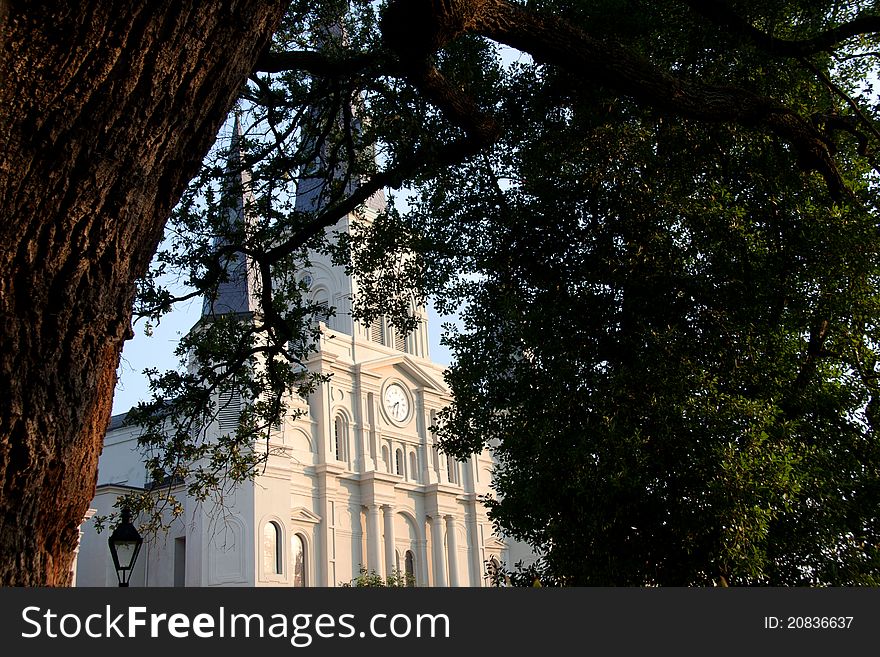 Saint Louis Cathedral in New Orleans, La looking through the oak trees. Saint Louis Cathedral in New Orleans, La looking through the oak trees