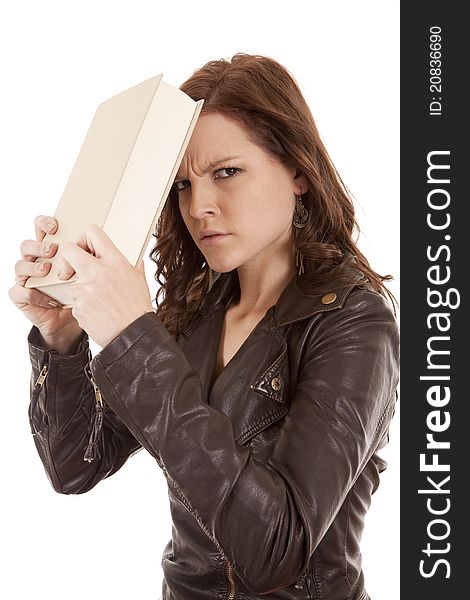 Woman Slamming Book Against Head Looking